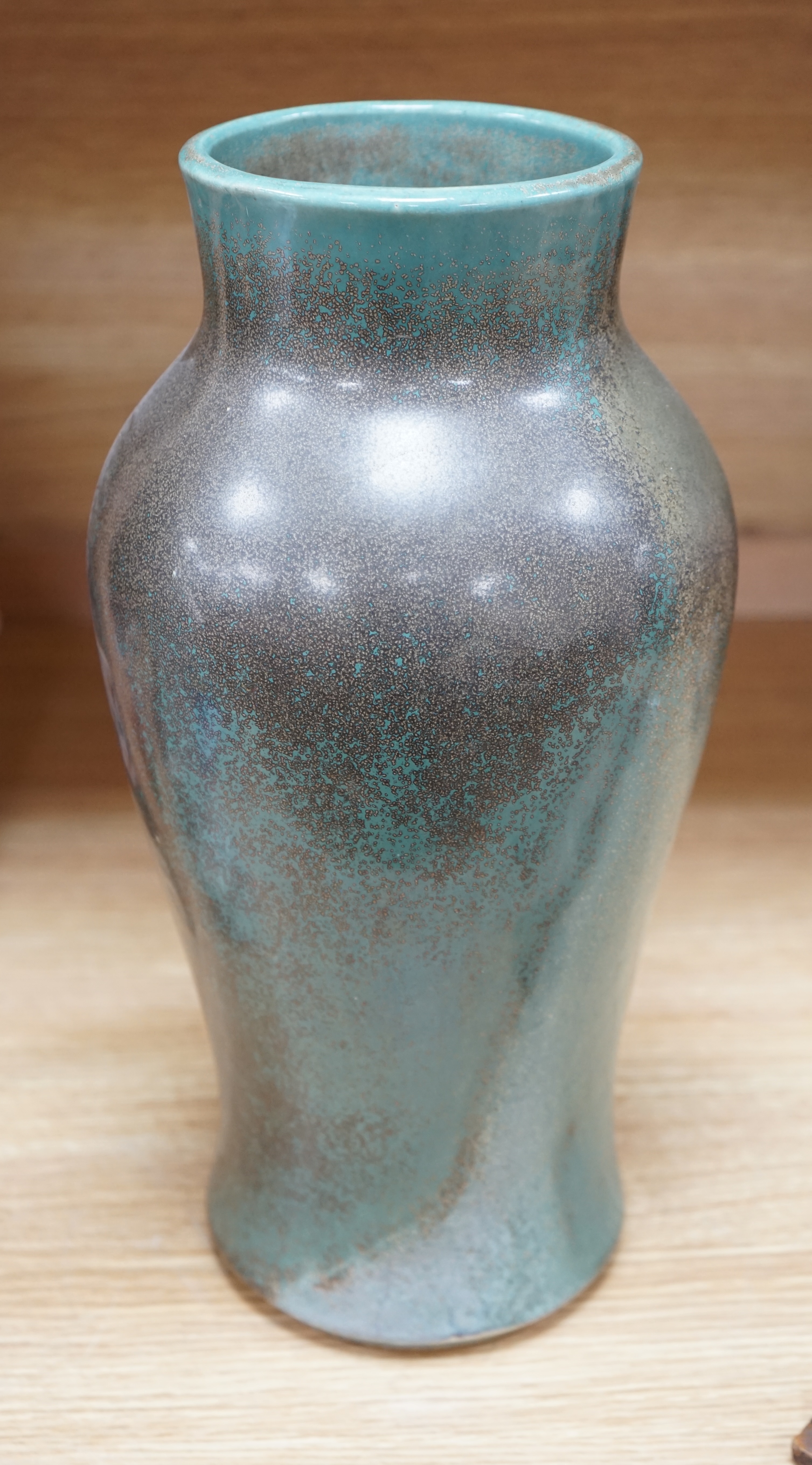 A Ruskin style metallic glazed vase, 37cm high. Condition - good